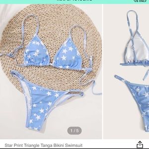 Blue and white star triangle bikini
